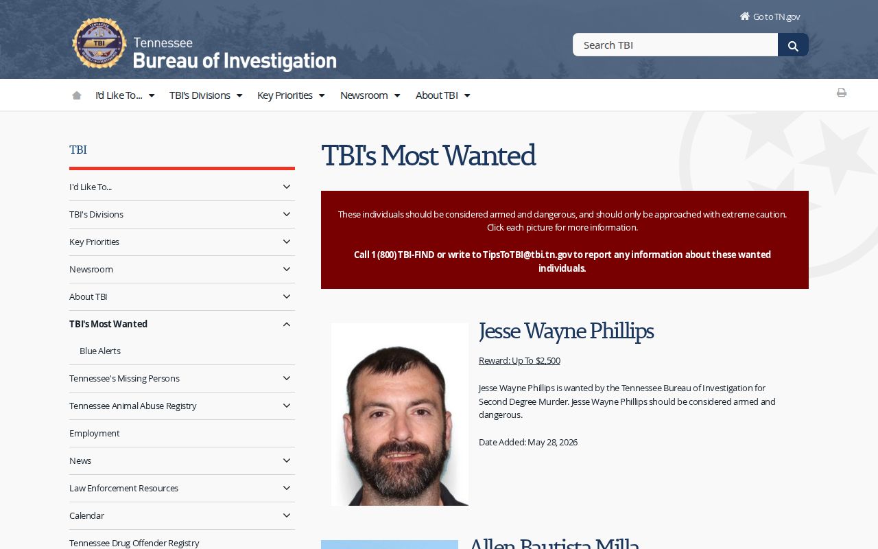 TBI most wanted resource relevant to Trousdale County warrants