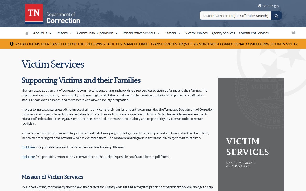 Tennessee victim services VINELink instructions for Trousdale County